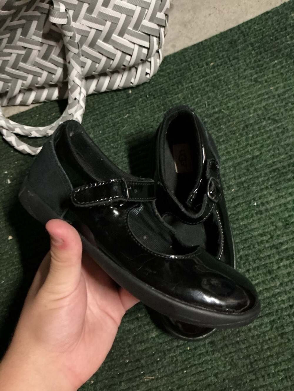 UGG Toddler Black Patent Leather and Suede Mary Jane Shoes Size 12C